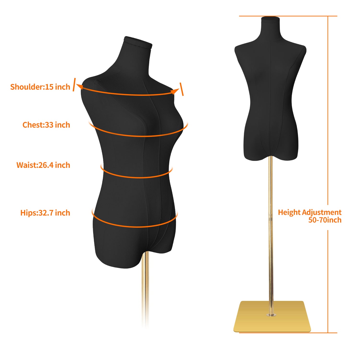Gold metal base mannequin-black