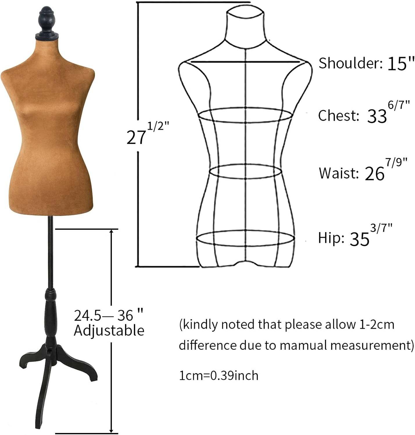 Sewing half-body foam mannequin-brown