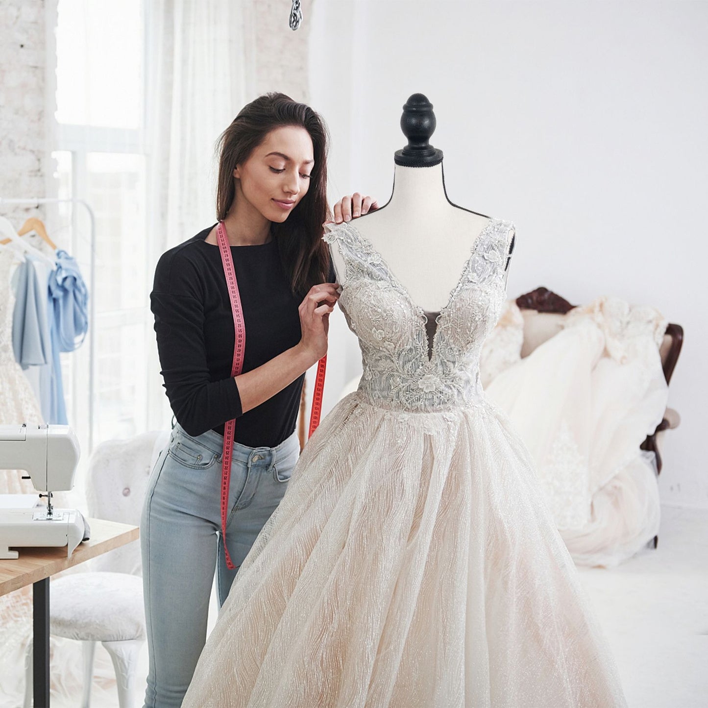 Sewing half-body foam mannequin-fabric beige