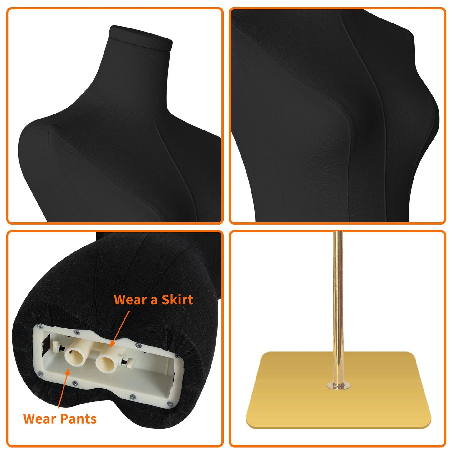 Gold metal base mannequin-black