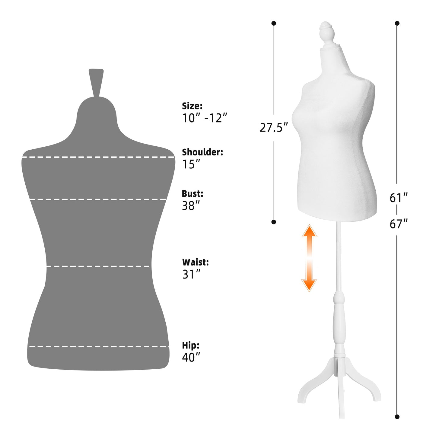 Plus size half-body foam sewing mannequin-white