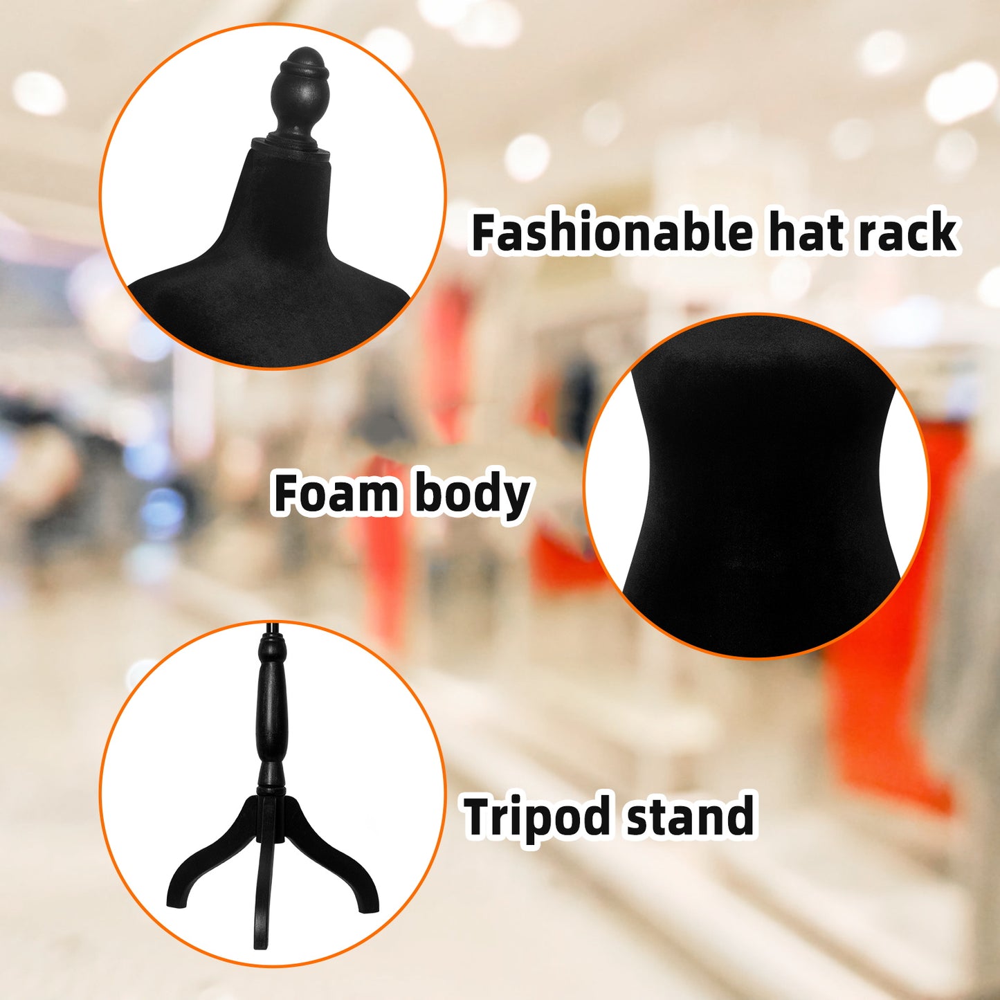 Plus size half-body foam sewing mannequin-black