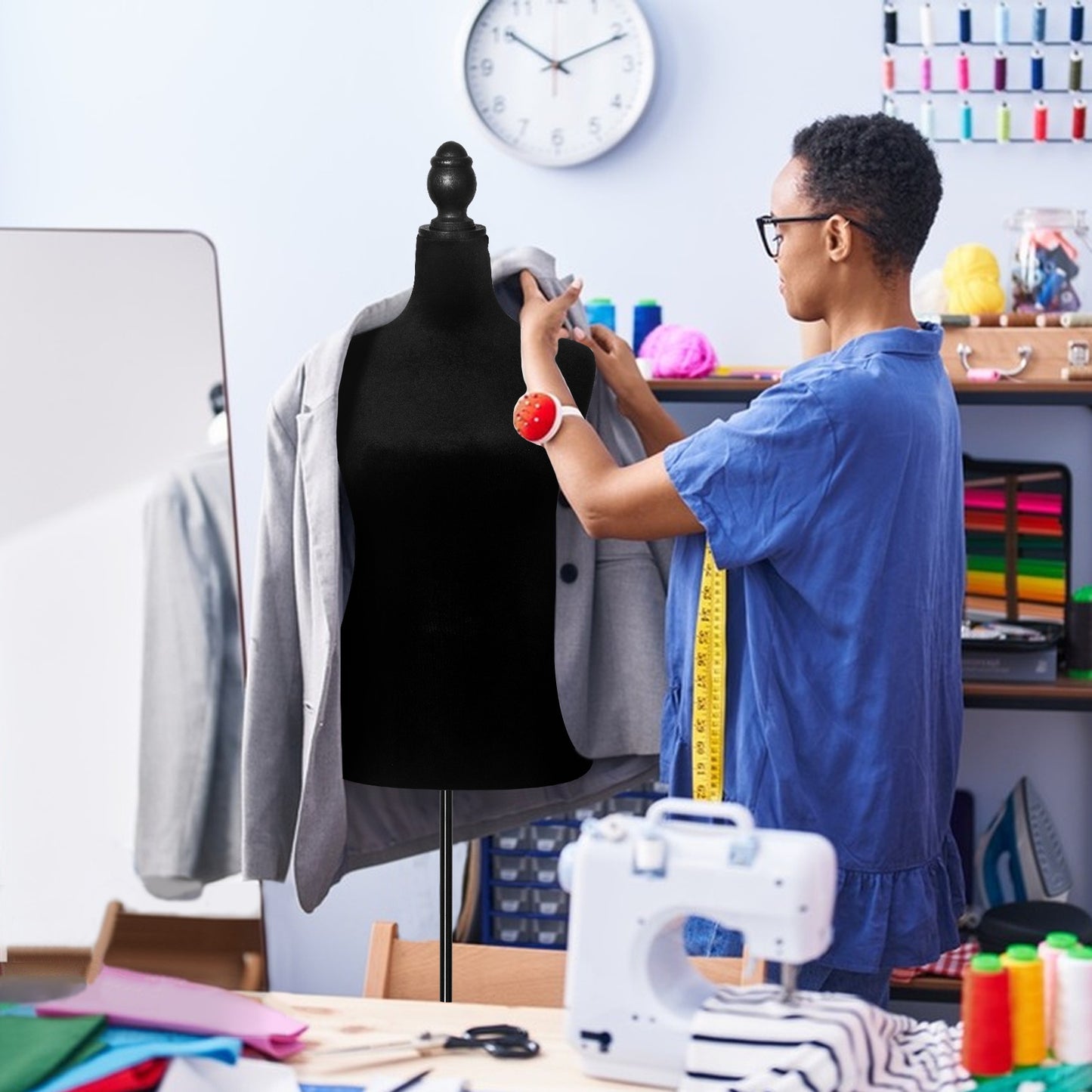 Plus size half-body foam sewing mannequin-black