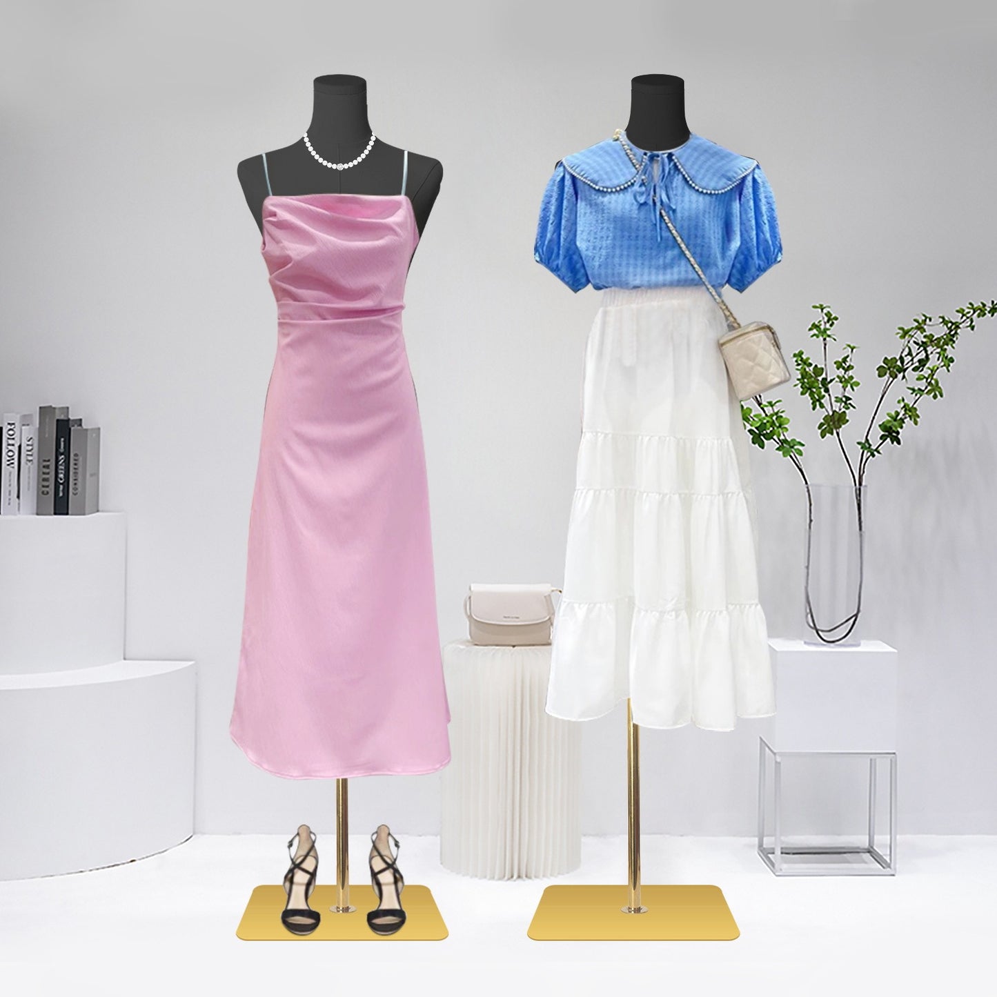 Gold metal base mannequin-black