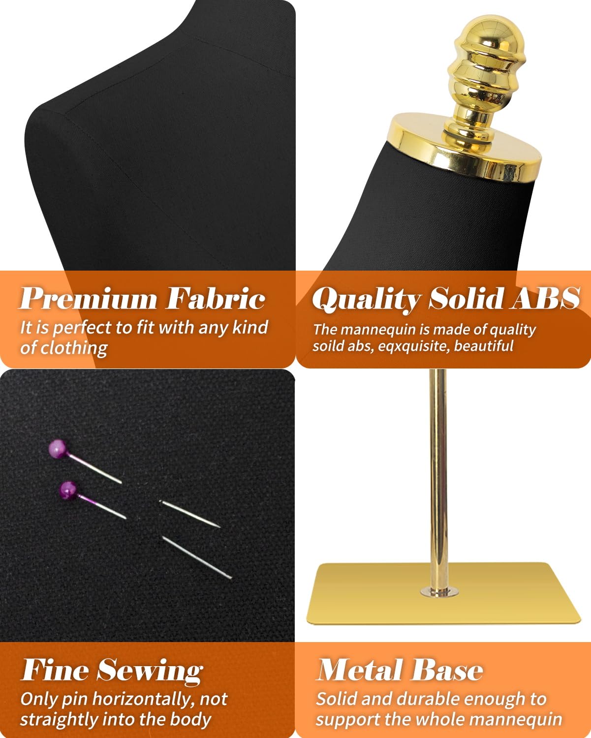 Gold metal base gold top mannequin-black