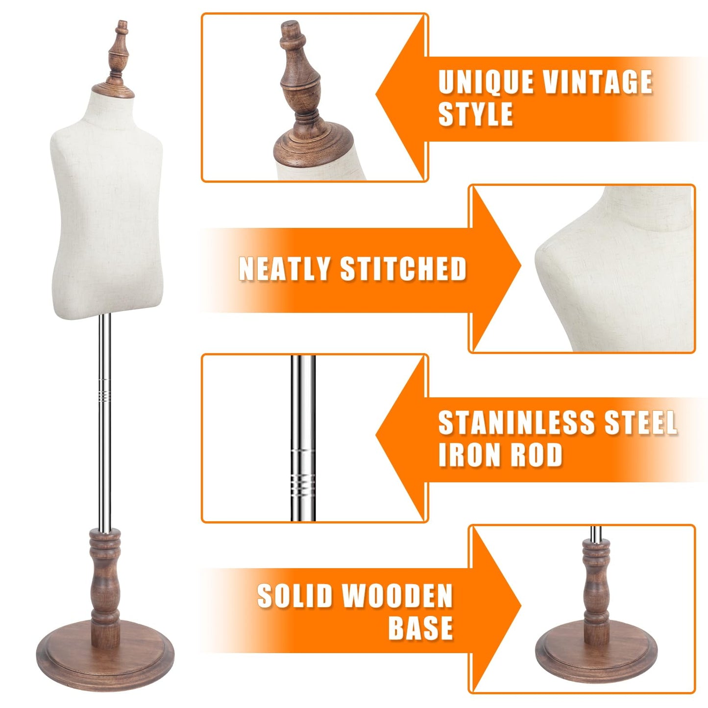 Half body child mannequin-brown base