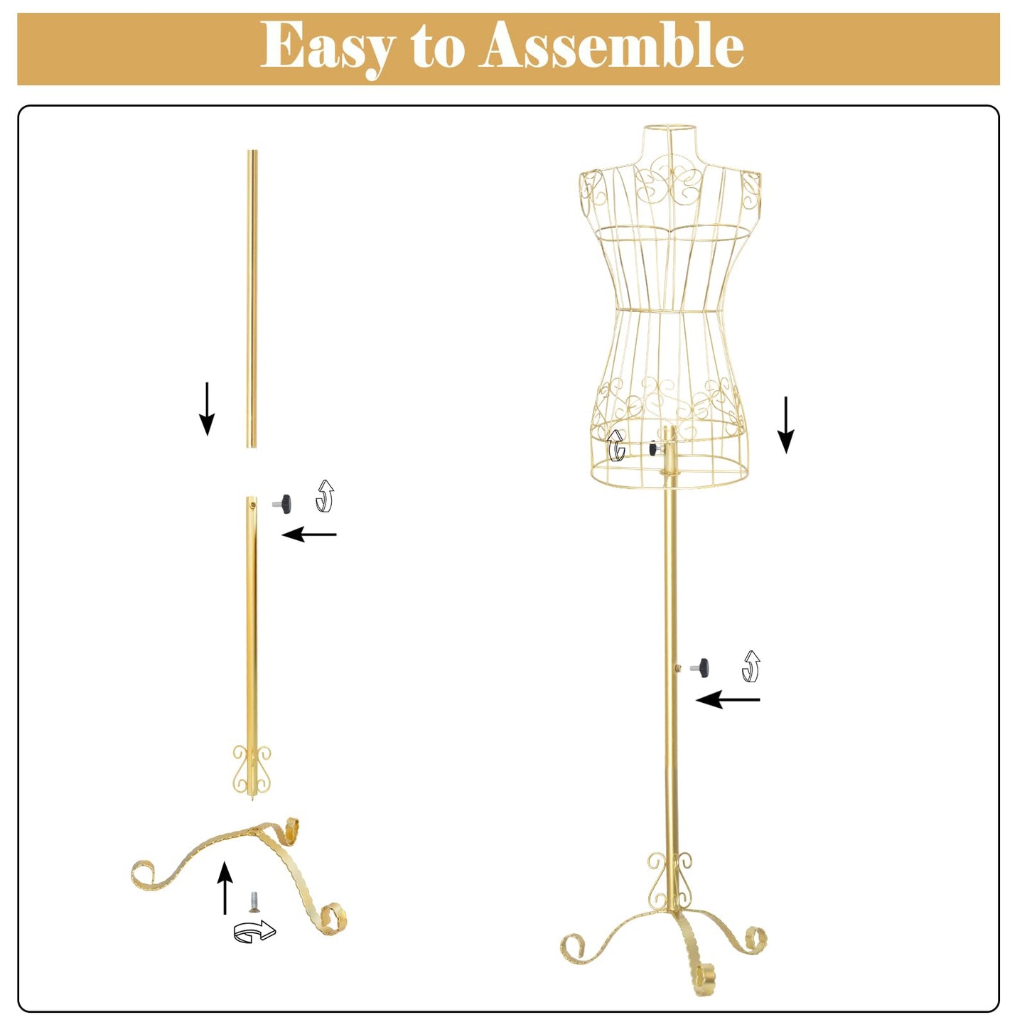 Gold Metal Steel Maniquine with Stand