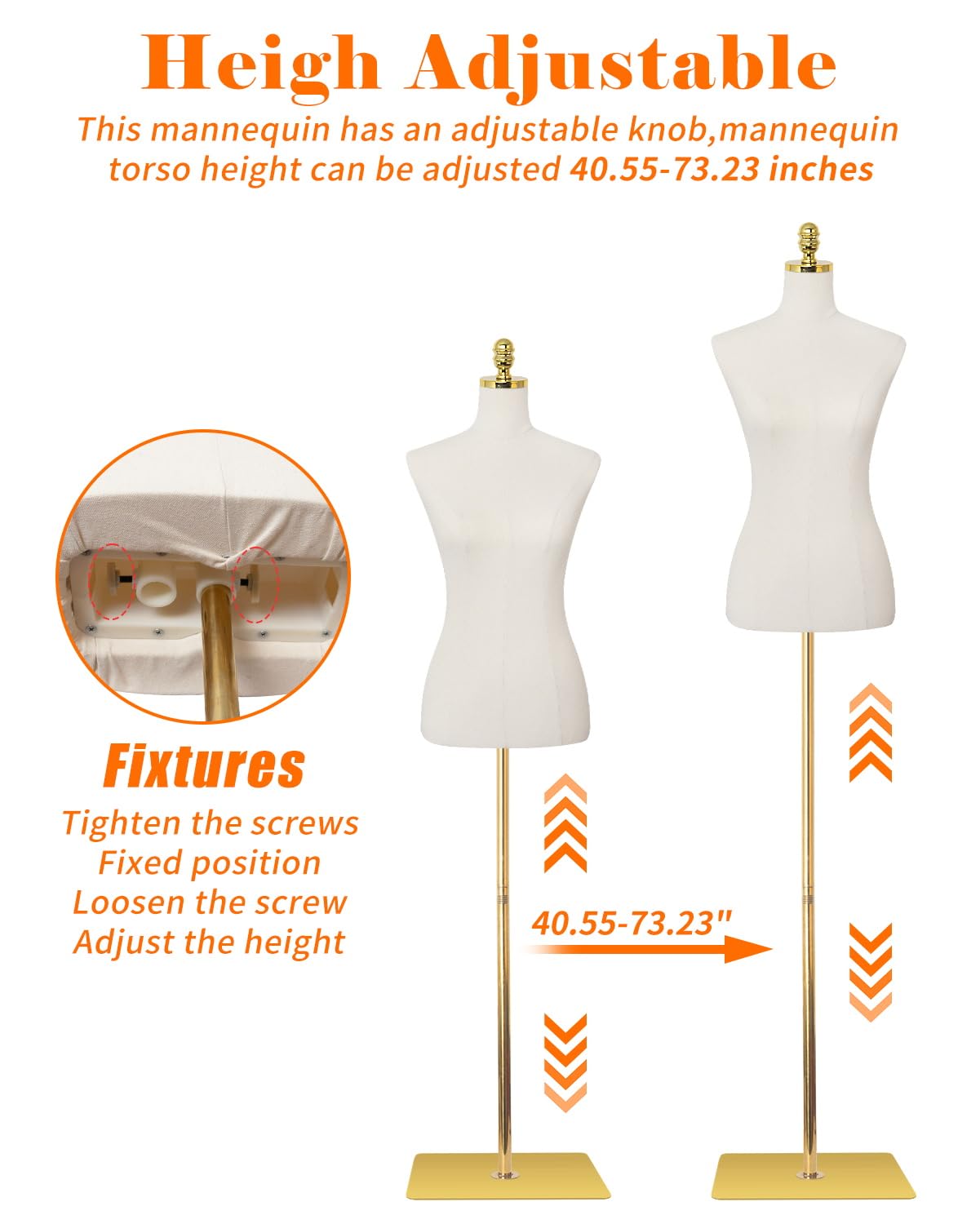 Gold metal base gold top mannequin-beige