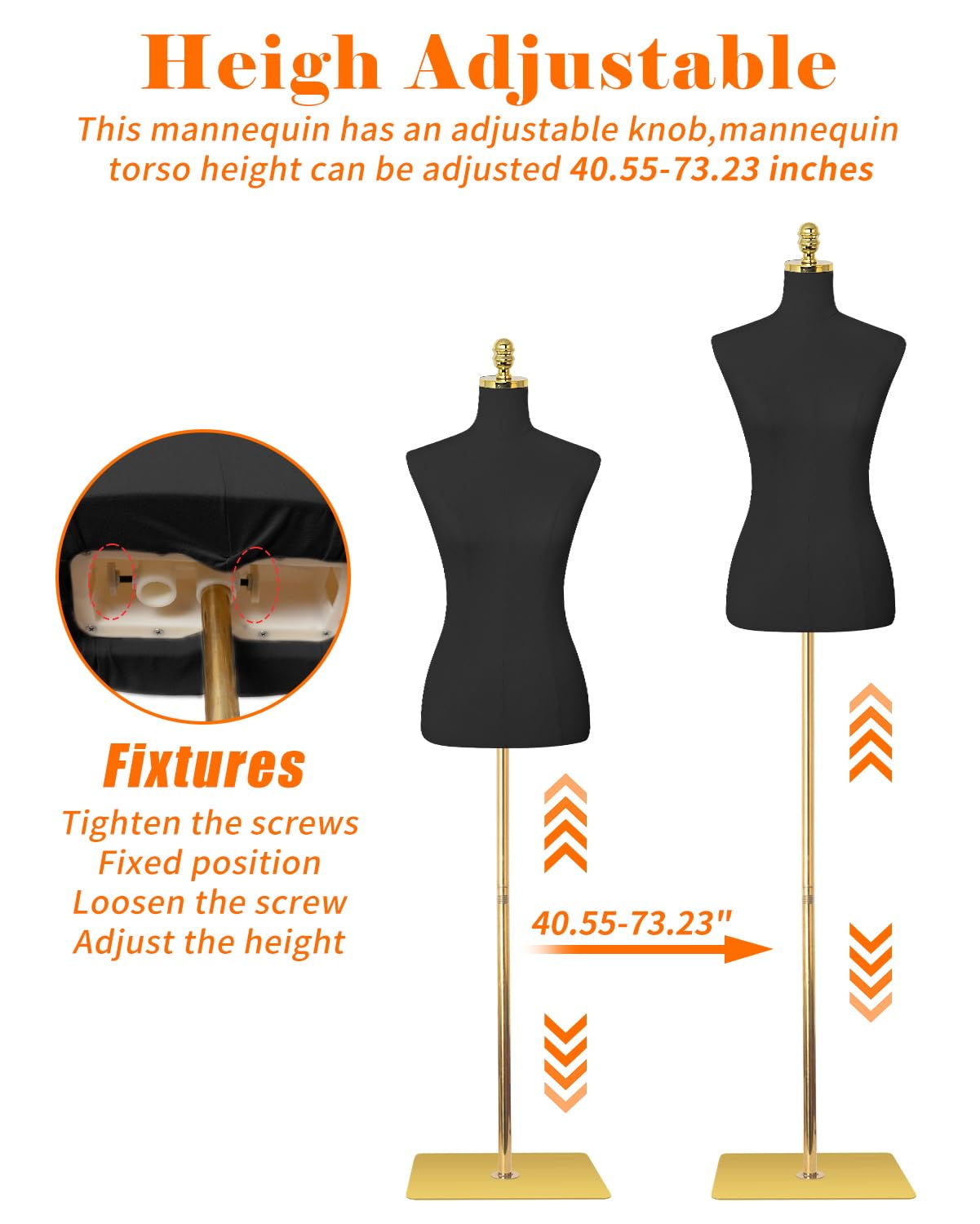 Gold metal base gold top mannequin-black