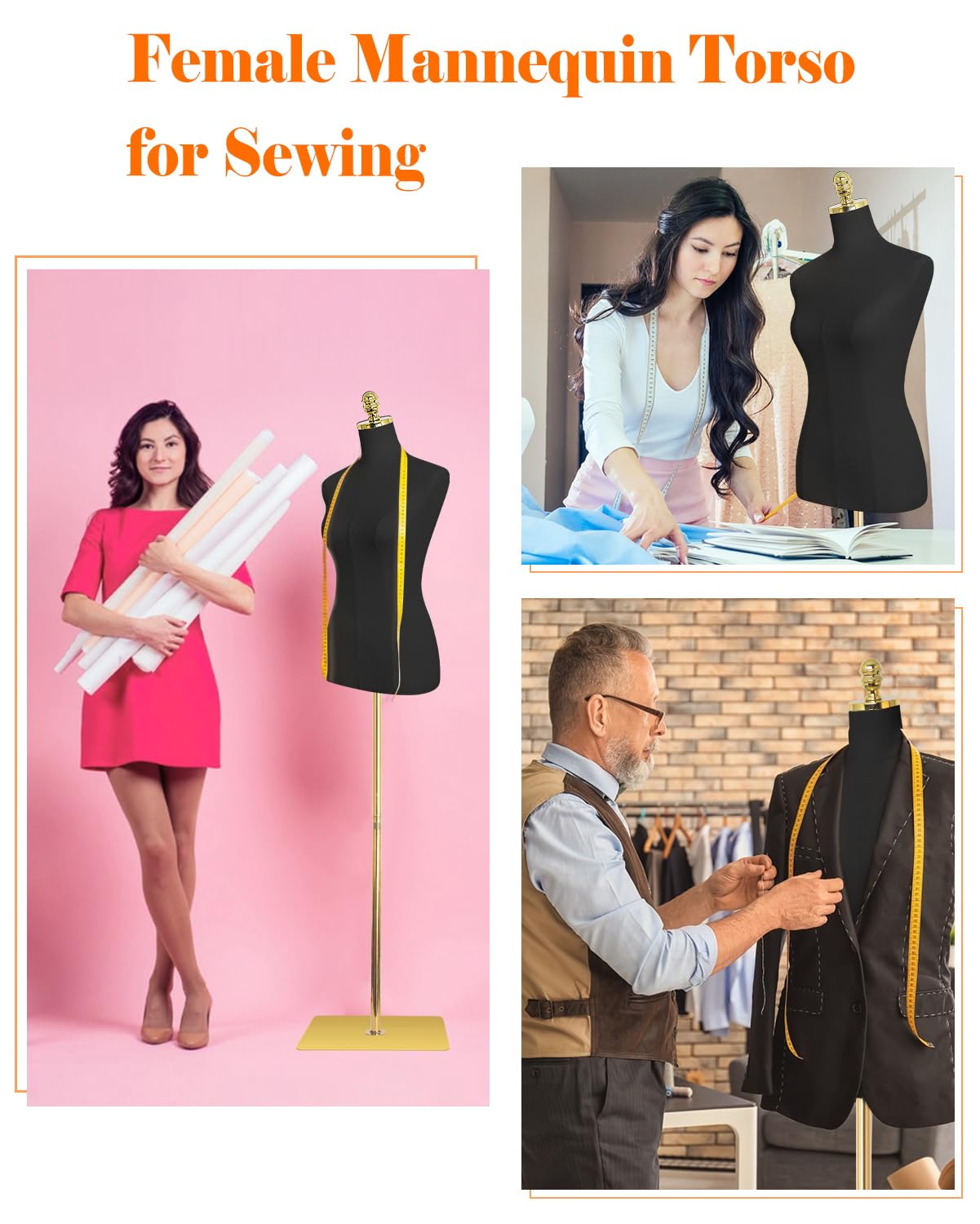 Gold metal base gold top mannequin-black