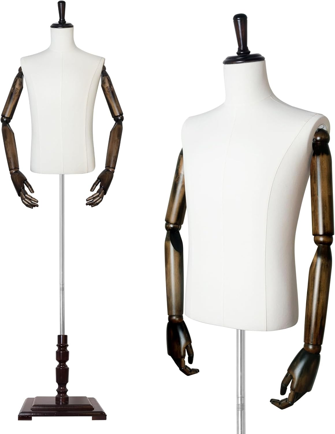 Male model with wooden bottom and half body