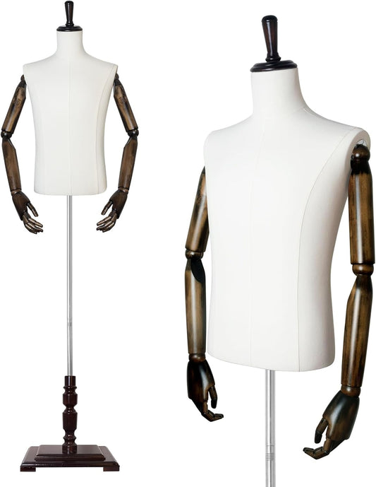 Male model with wooden bottom and half body