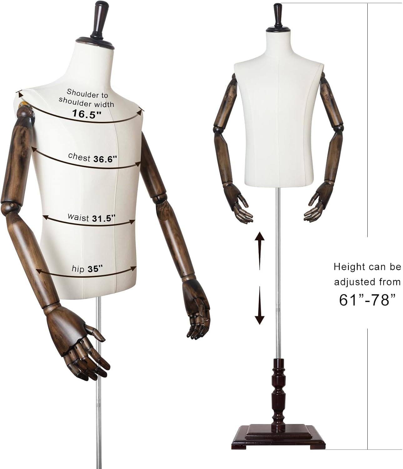 Male model with wooden bottom and half body